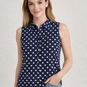 Camisa Sin Mangas Mujer Azul Lunares Blancos Tommy Hilfiger - Talle M