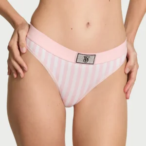 Cola Less Victoria's Secret Logo Cotton Shine Thong Rayas - Talle S
