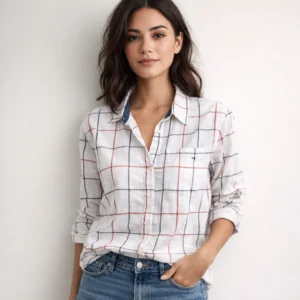 Tommy Hilfiger Camisa Manga Larga A Cuadros Talle L Mujer
