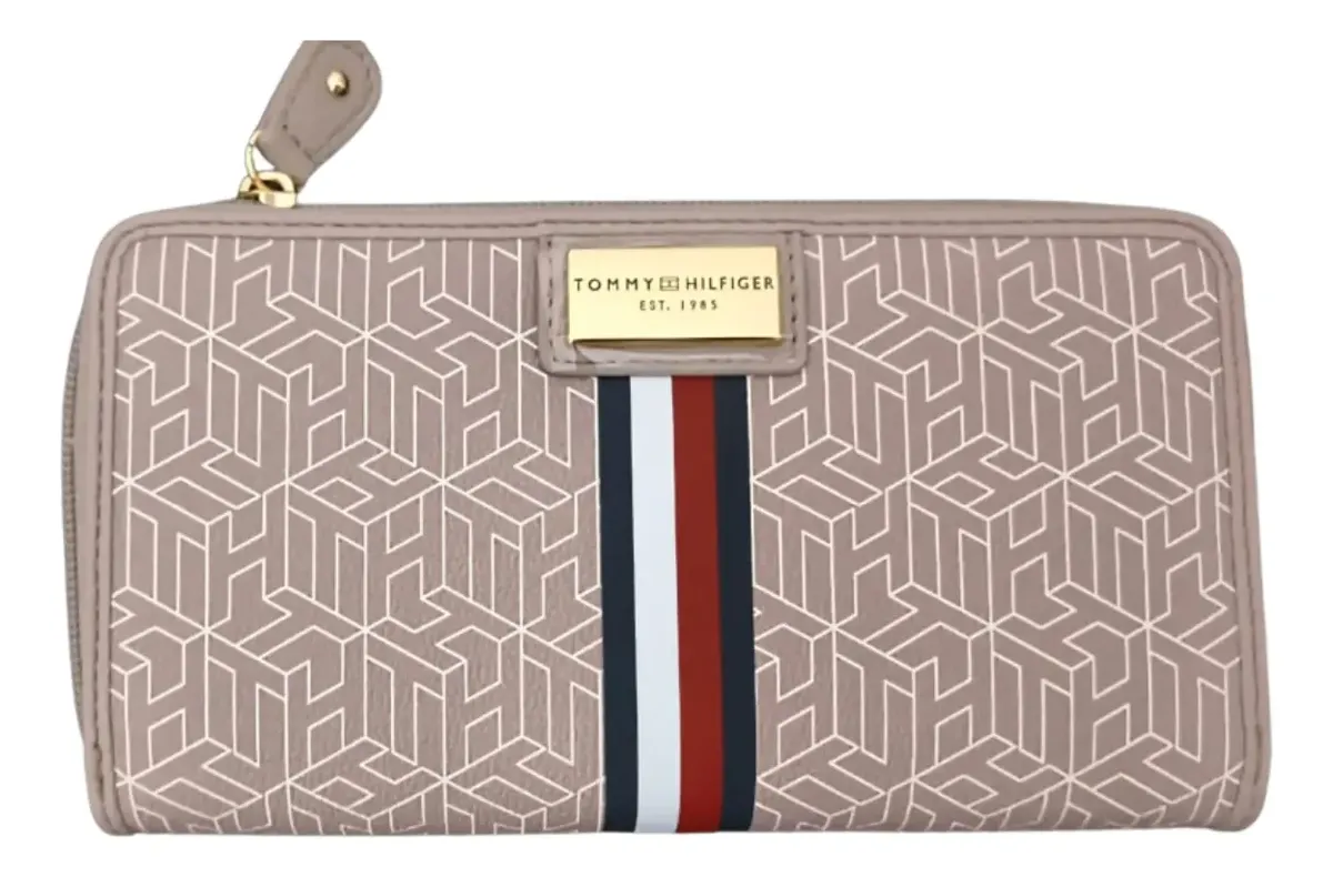 Billetera De Mujer Tommy Xw051679750gd Beige Logo