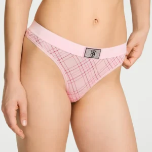 Victoria's Secret Cola Less Logo Cotton Shine Thong Rosa - Talle S