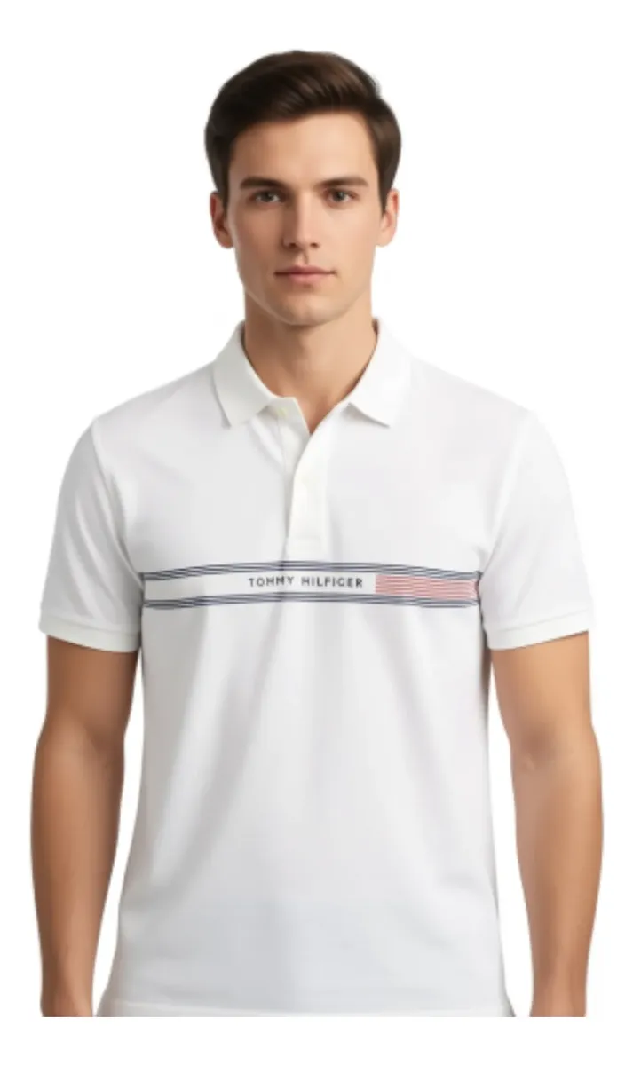 Remera Tommy Hilfiger Xm04914100ycf Chomba Logotipo En Pecho - Talle S